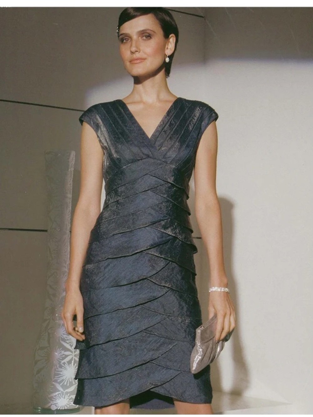 Adrianna Papell Black Draped Ruffle Cocktail Dress – Size 4